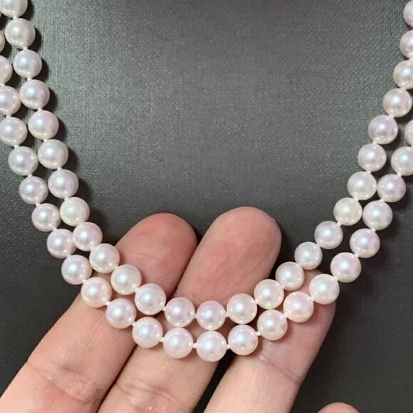 Diamond Akoya Pearl 2-Strand Necklace 14k Gold 18" 7.5mm Certified $9,750 116393 - Picture 5 of 11